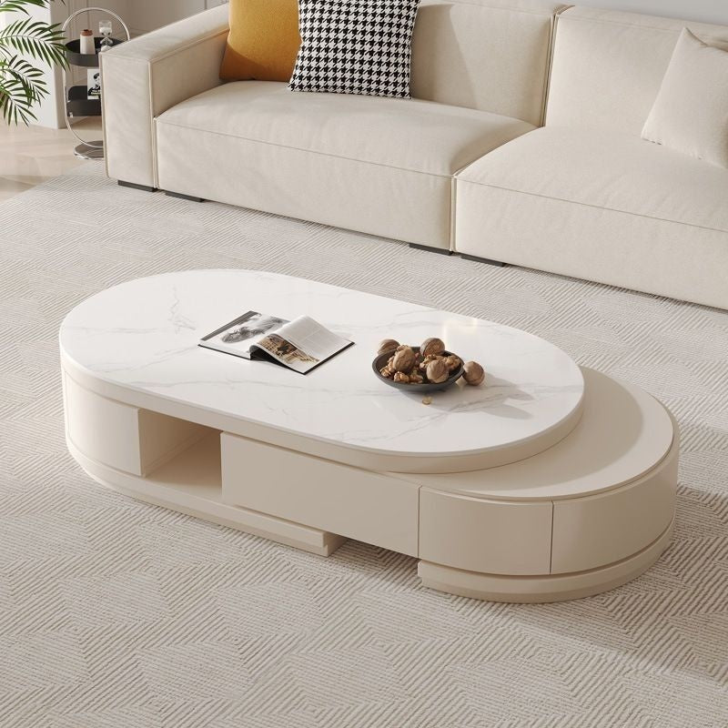 Nordic Light Luxury Modern Coffee Stone Board TV Cabinet Combined Small Oval Foldable Table for Living Room Home
