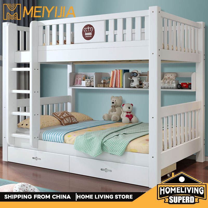 European template solid wood high low small bed, children's upper and lower beds, white oak house bunk bed