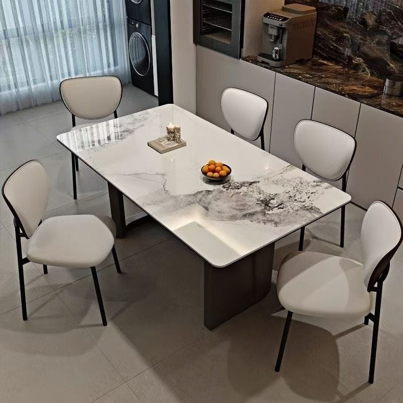 Minimalist Italian Granite Dining Table Rectangular Carbon Steel Edge with Full Support Base
