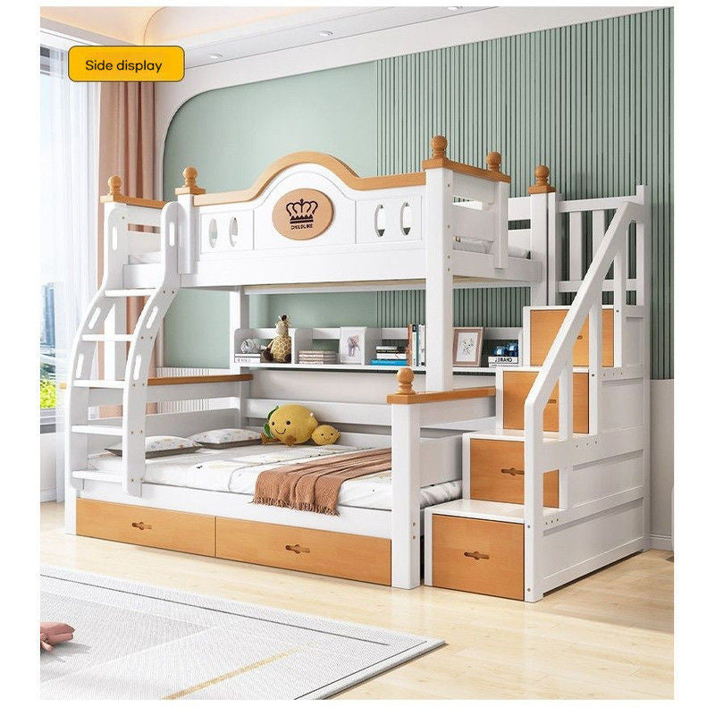 European Style Multifunctional Full Solid Wood High Low Children's Upper and Lower Mother Wooden Bunk Bed