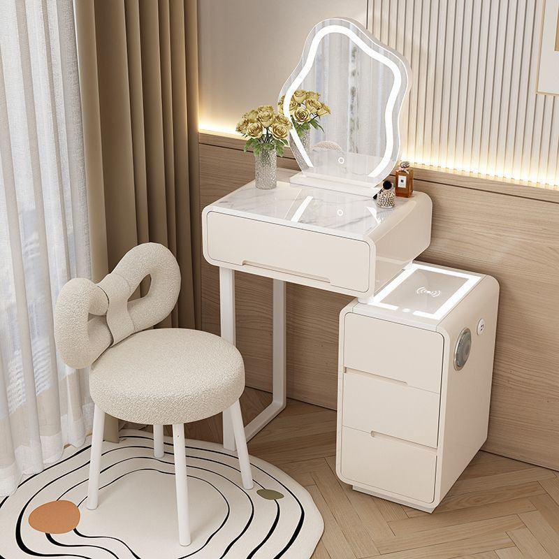 Modern Simple Bedroom Small Style Solid Wood Cream Wind Dressing Table with Smart Cabinet Mirror Chair