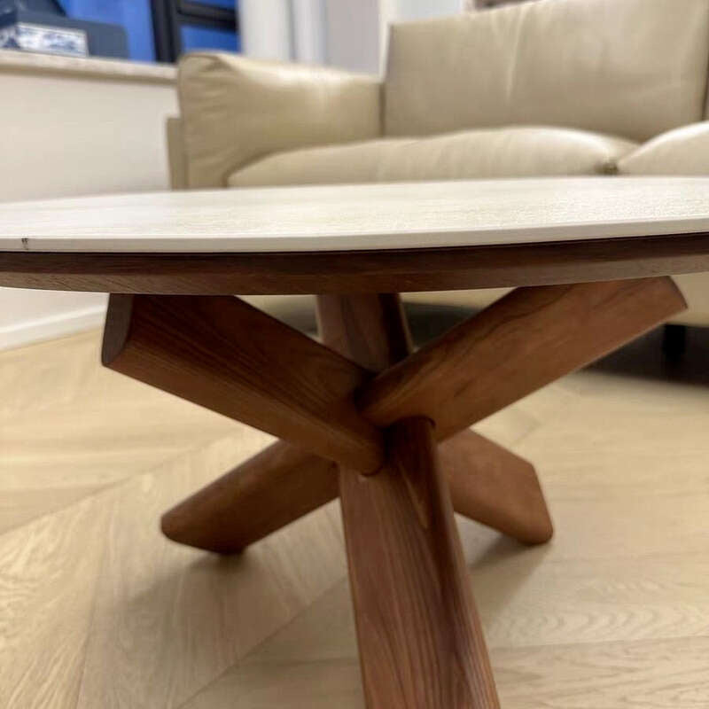 Coffee table, stone board, solid wood, round dowel and white ash base, living room, home coffee table.