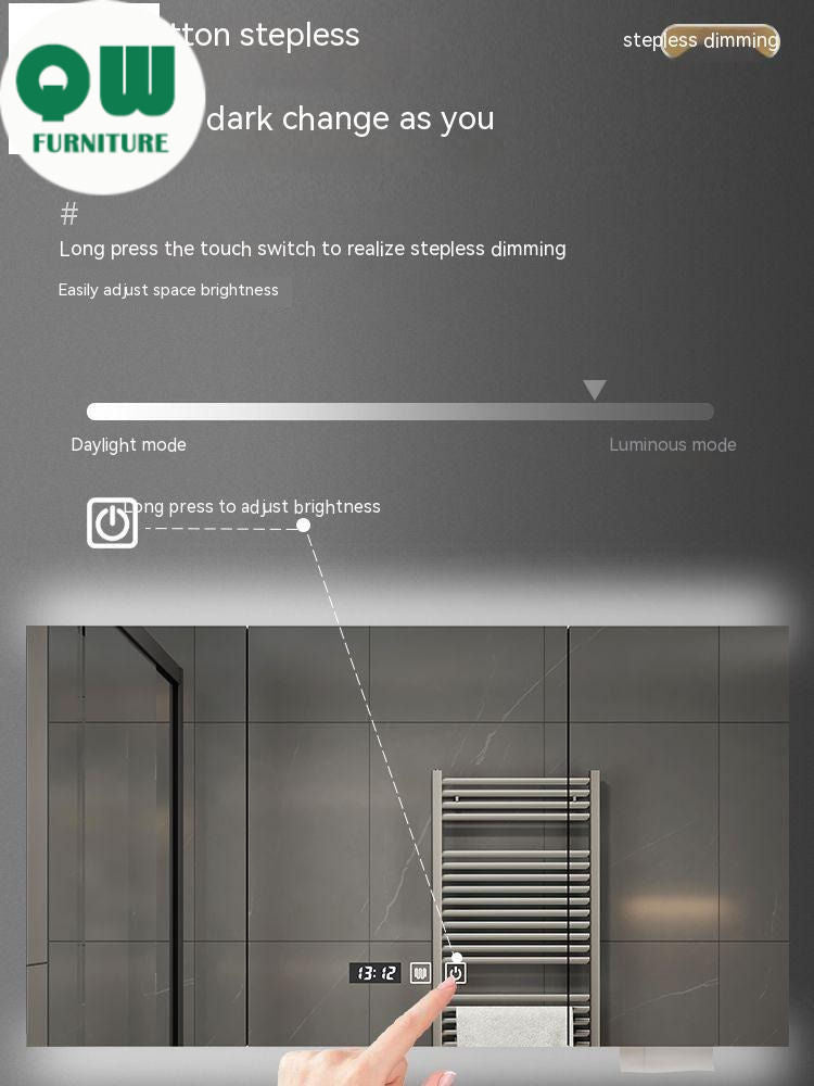 QW- Smart Solid Wood Wall Mounted Bathroom Mirror Storage Cabinet