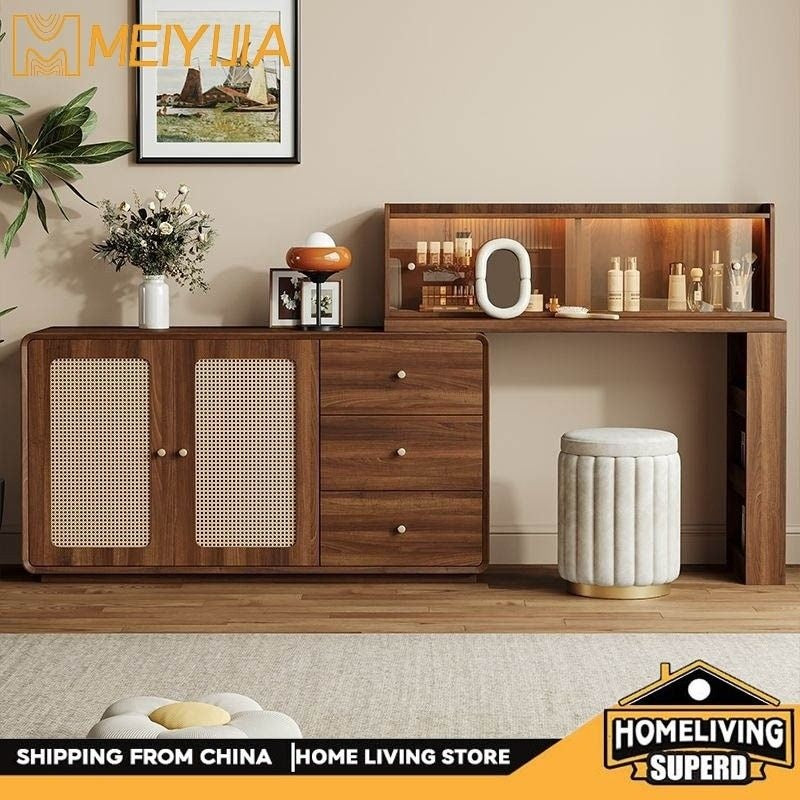 Rattan Woven Round Solid Wood Cabinet One Dressing Table Main Bedroom Corner Foldable