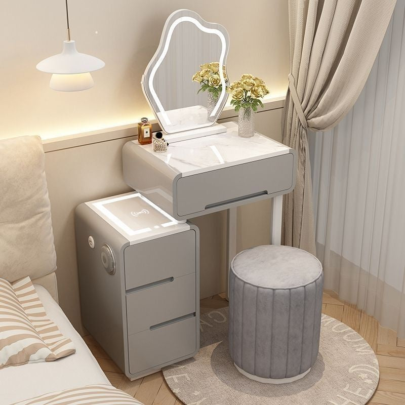 Modern Simple Bedroom Small Style Solid Wood Cream Wind Dressing Table with Smart Cabinet Mirror Chair