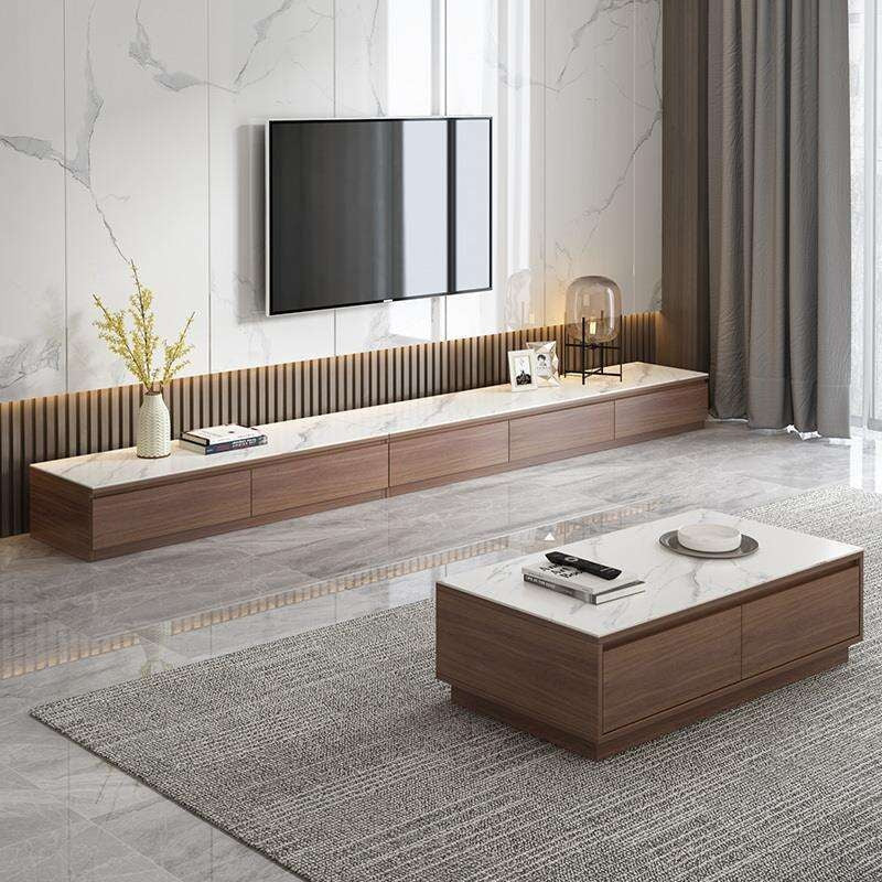 Marble Coffee Table Combo Set Modern Minimalist Living Room TV Floor Cabinet Rockboard