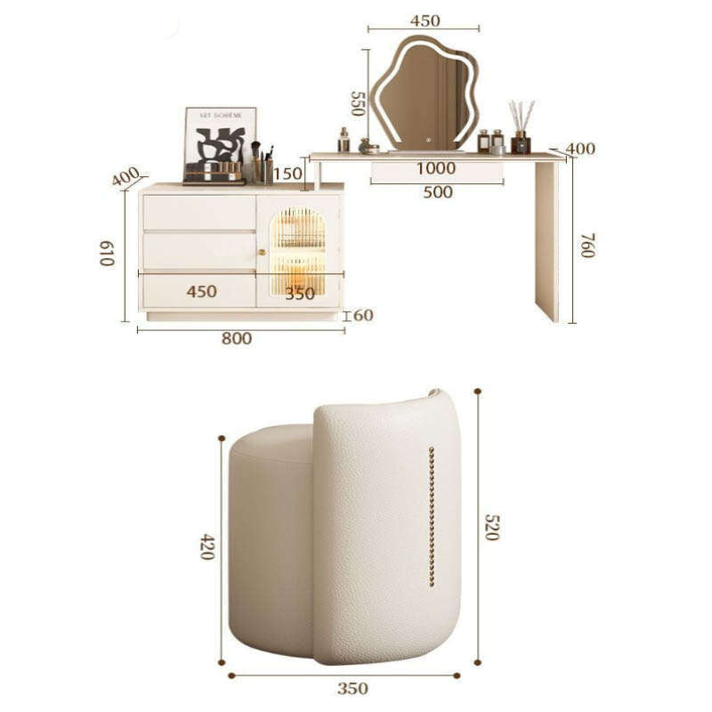 Colorless Solid Wood Dressing Table Cream style dressing in a simple bedroom. modern chest of drawers large capacity Integrated makeup table
