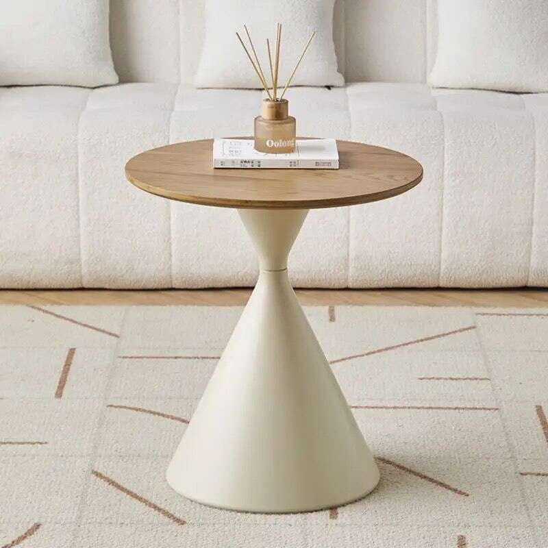 Solid wood tea table, Nordic style, for home living room, mixed design, modern, simple, round shape.