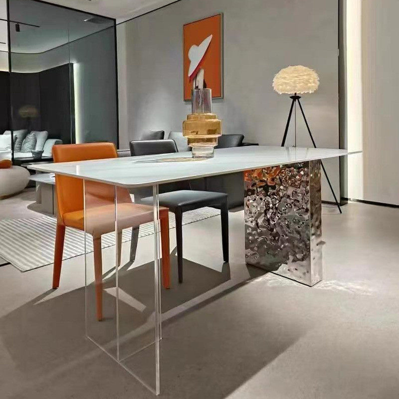 Floating Granite Dining Table/Bar Island with Acrylic and Stainless Steel Base, Water Wave Pattern