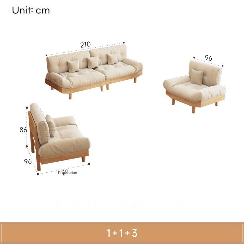 Nordic Full Set Solid Wood Sofa with Cloud Fabric, Simple Modern Living Room for Small Homes