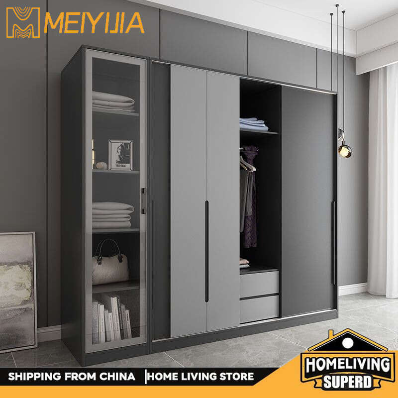 Modern wardrobe with sliding doors, bedroom storage cabinet, three-door hanging wardrobe, large capacity.