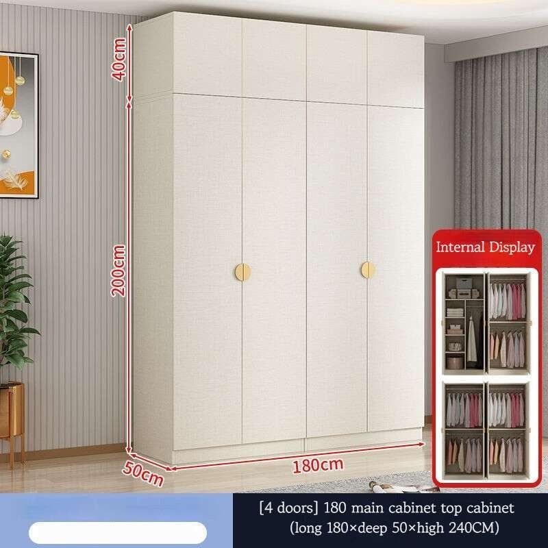 Solid Wood Double Open Doors Modern Cream Wind Wardrobe Large Capacity Multipurpose