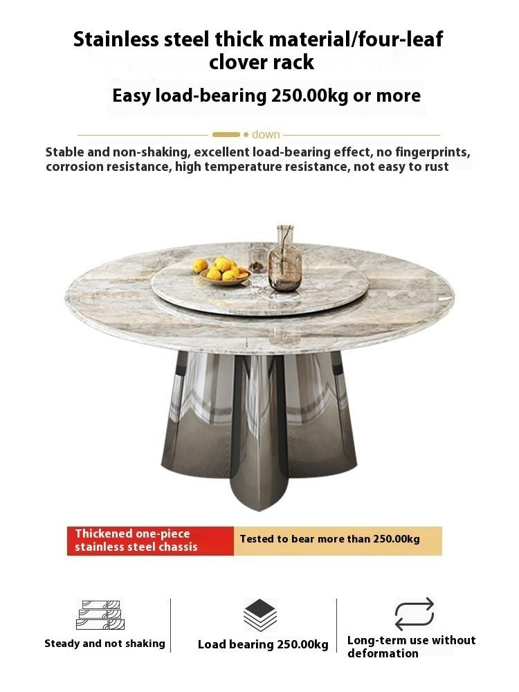 Ready product: Modern marble round dining table set with rotating plate for premium homes and hotels.