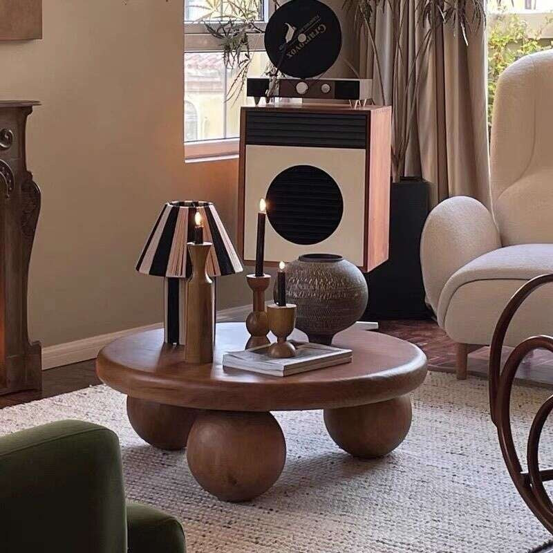 Solid Wood Table, Round Coffee for Home Living Room, Modern Style Small Table