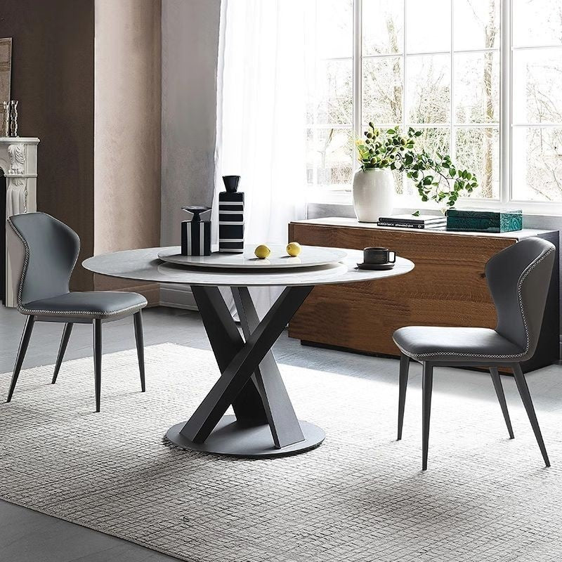 Round Marble Dining with Rotating Base, Italian Style, Elegant Modern Compact Circle Table Set for Home.