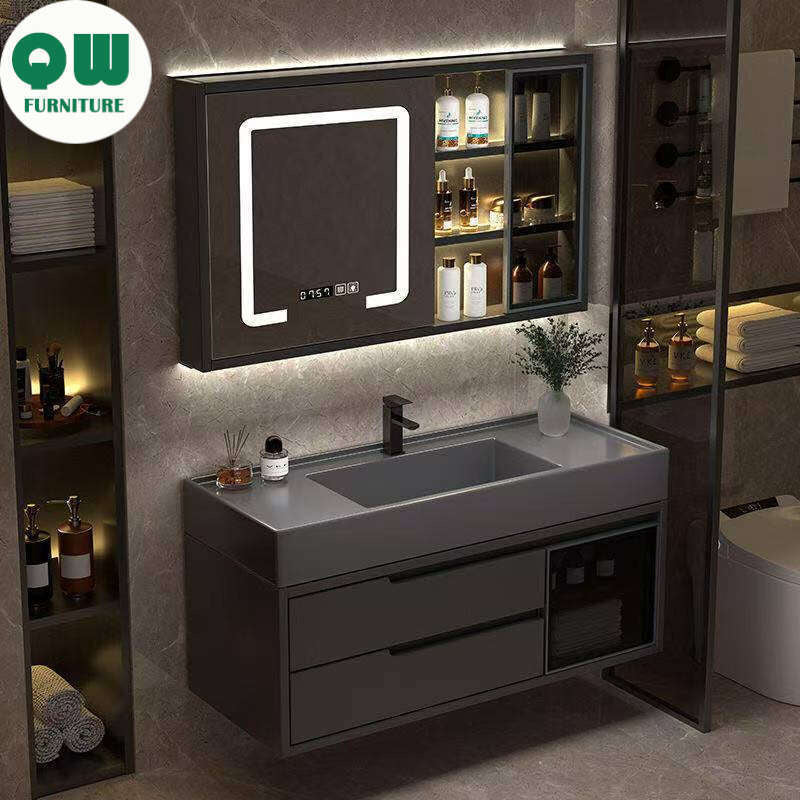 QW- Real Wood Storage Cabinet Smart Mirror in the Bathroom Sink Set