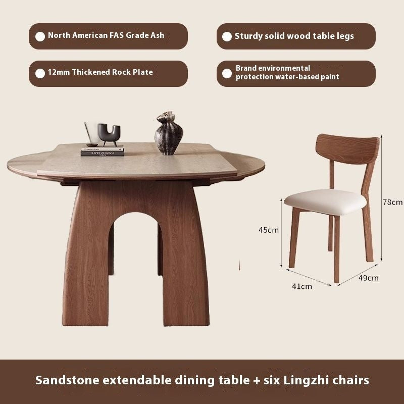 French-style dining table, expandable foldable, made from wood and granite, suitable for small rooms.