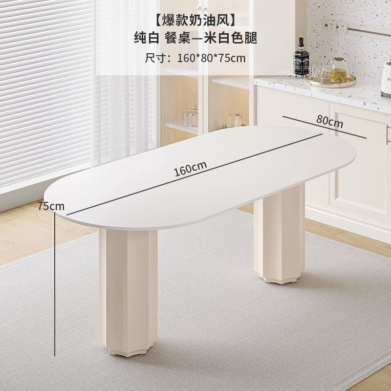 Cream Style Dining Table with Stone Top and Compact Elegant Chairs for Home Kitchen.