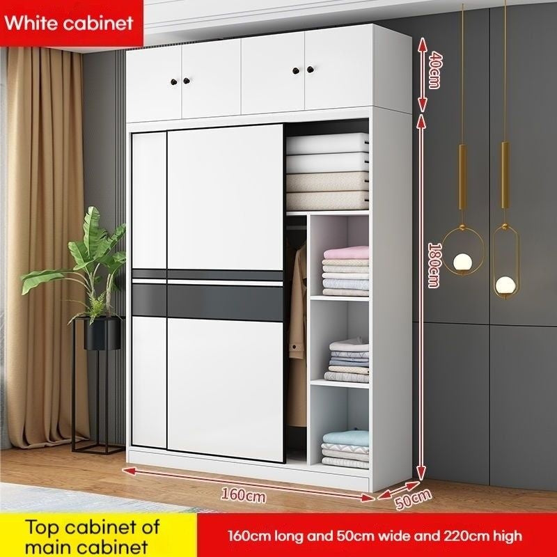 Solid wood home bedroom sliding door large wardrobe simple modern cabinet