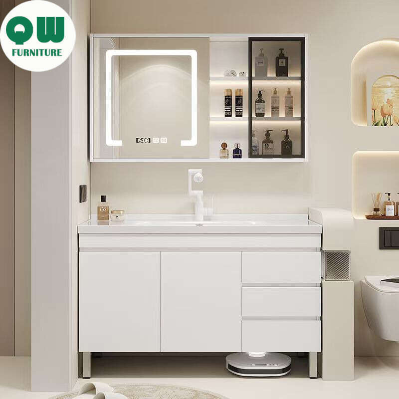 QW- Real Wood Storage Smart Mirror Cabinet Sink Set in the Bathroom