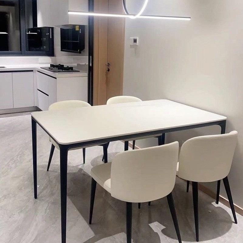 High-end pure white Italian-style dining table with metal legs and 12mm thick stone top.Custom design