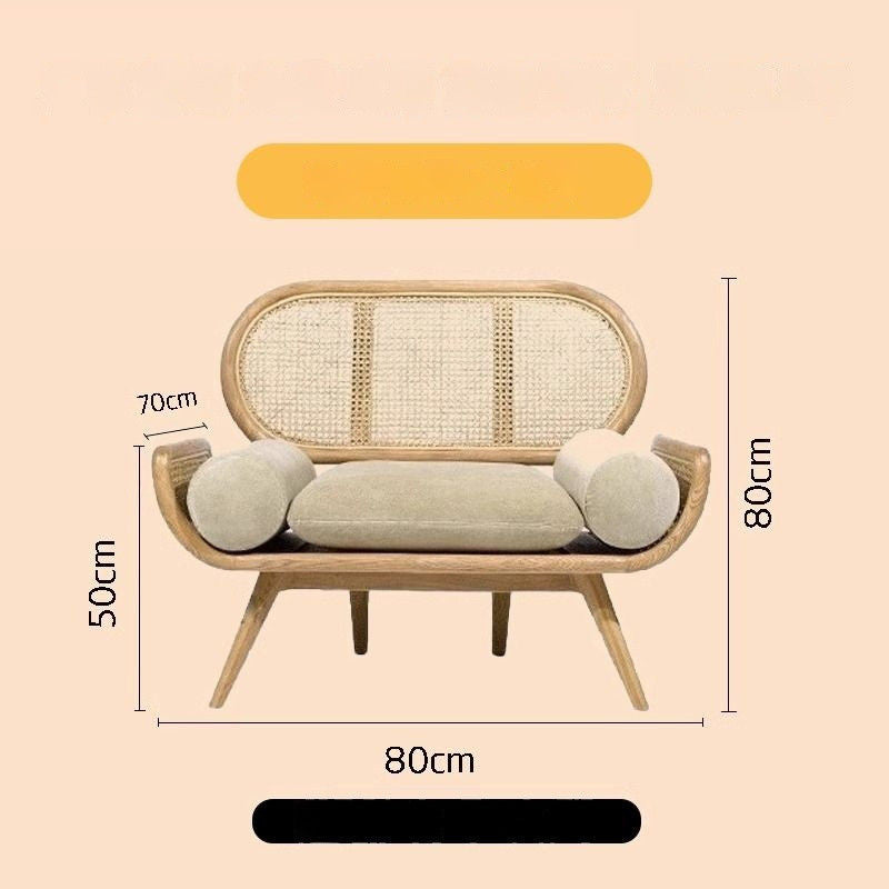 French Solid Wood Knitted Sofa Lazy Living Room Rattan Creative Small Indoor Leisure Chair