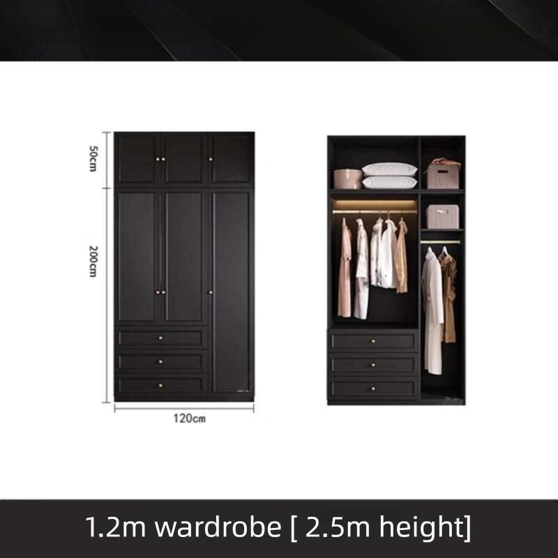 Solid wood Vintage French black For the bedroom american style large wardrobe