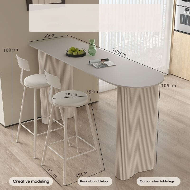 Stone household living room table, kitchen partition edge, bar counter, balcony with semicircular wall, elegant lighting, high table