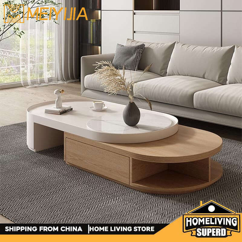 Light Elegant Cream Wind Color Simple Living Room Home Foldable Coffee Rounded Tea Table Eco-Friendly Solid Wood