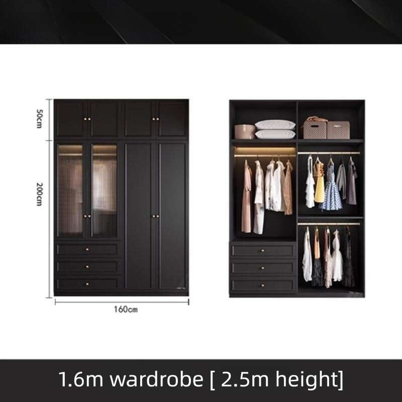 Solid wood Vintage French black For the bedroom american style large wardrobe