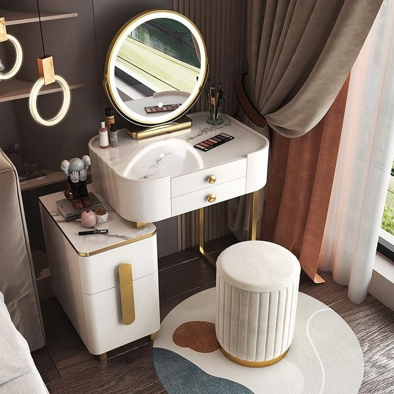 Modern Simple Dressing Table Bedside Storage Cabinet Bedroom Makeup Multifunctional Mirror Chair