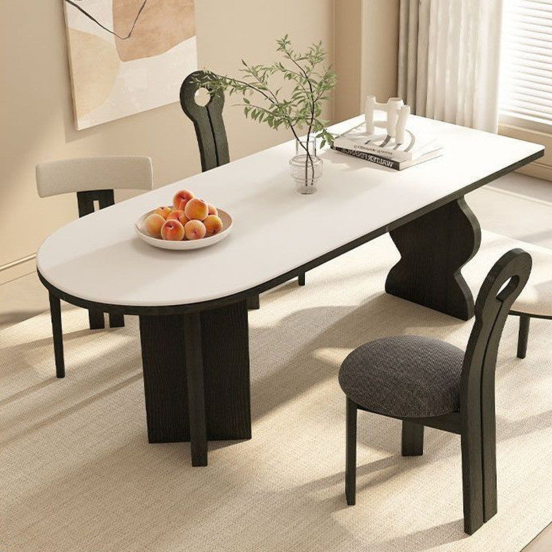 Nordic Style Sandstone Dining Set French Oval Table for Small Homes