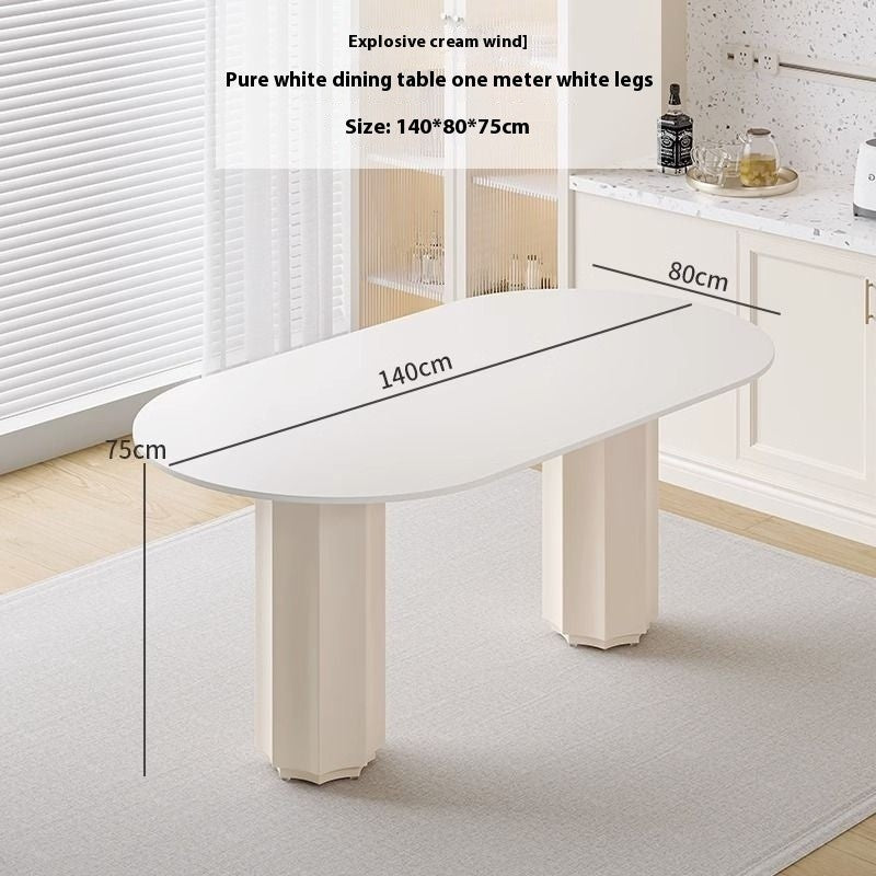 Cream Style Dining Table with Stone Top and Compact Elegant Chairs for Home Kitchen.