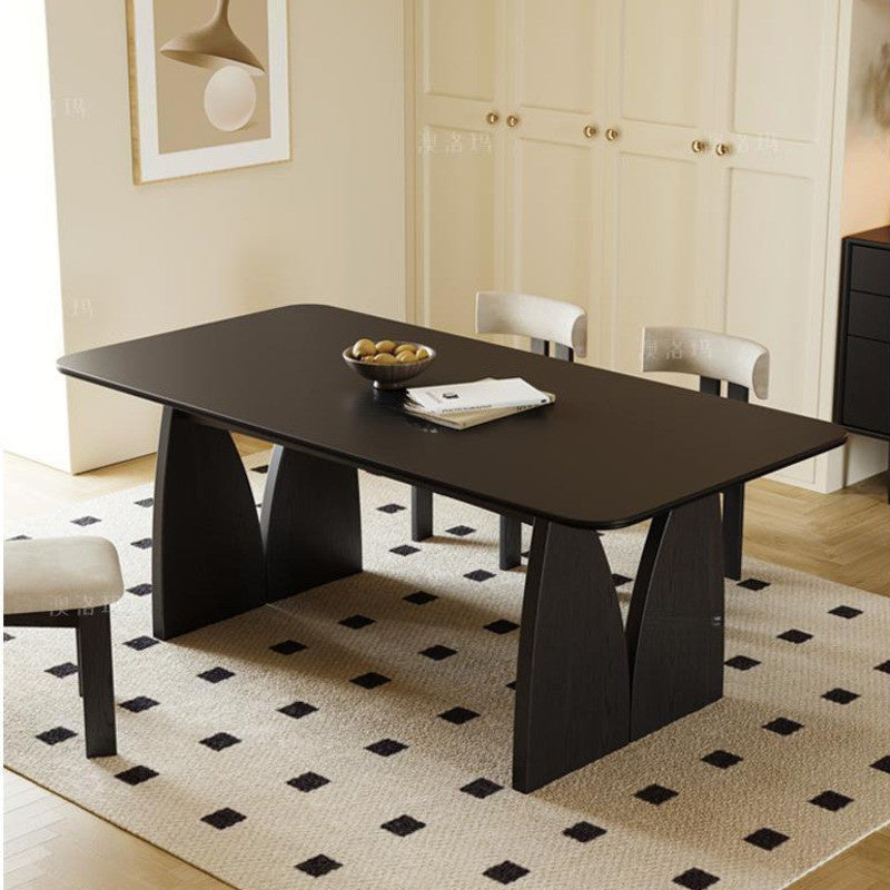 Simple French style oval dining table set Made from solid wood and granite, classic design.