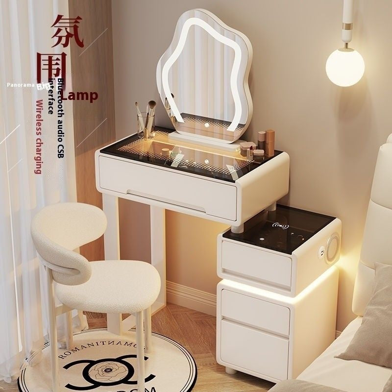 Modern Simple Premium Bedroom Small Solid Wood Type Cream Wind Dressing Table with Smart Cabinet