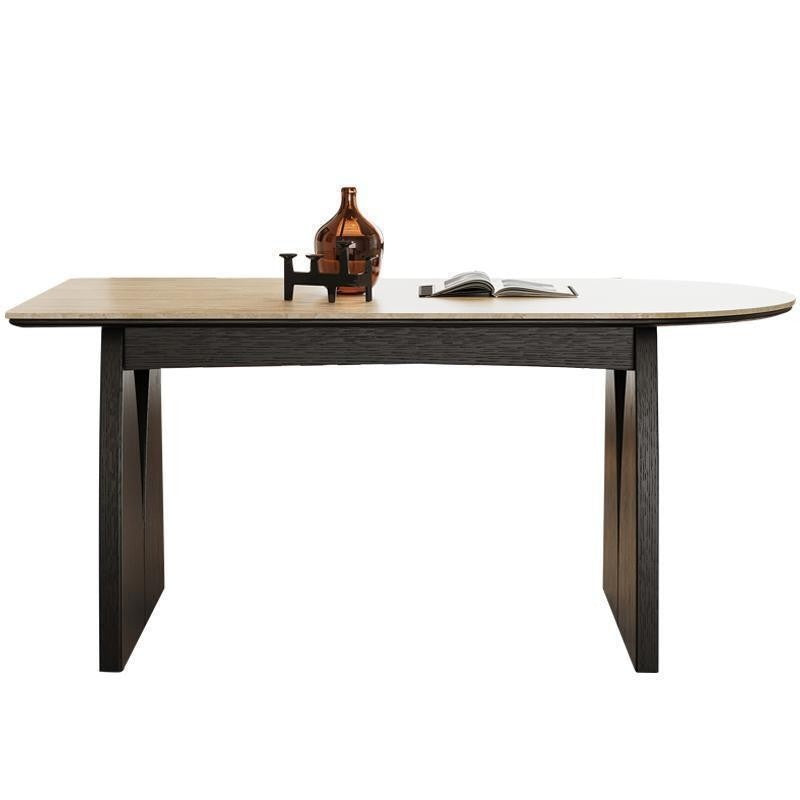 Simple French style oval dining table set Made from solid wood and granite, classic design.