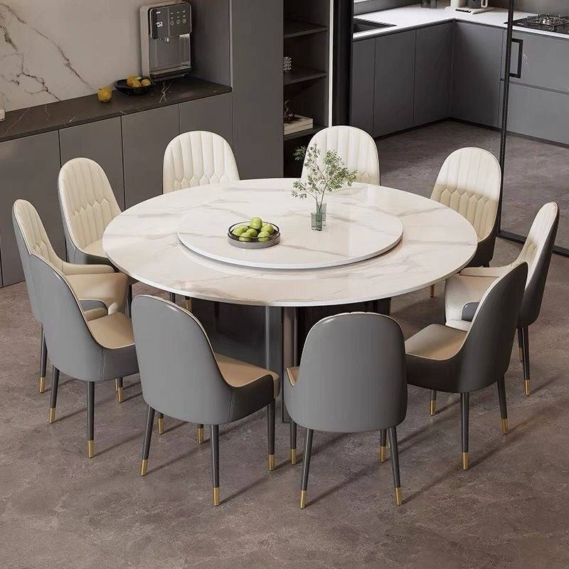Ready Stock Modern luxury marble round table, compact size, with rotating plate, suitable for small rooms.