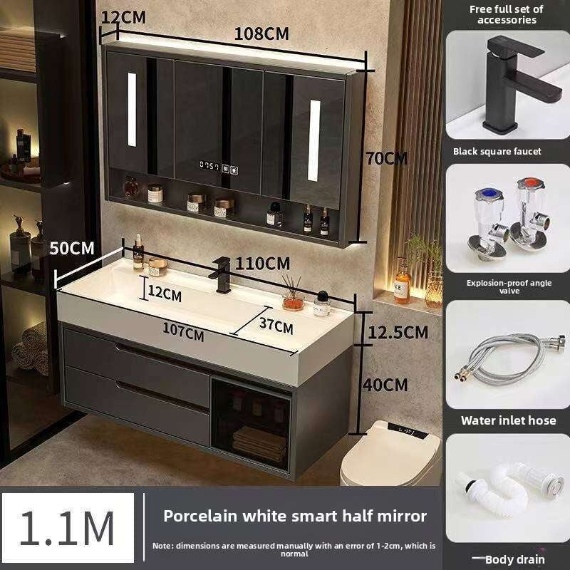 QW- Real Wood Storage Cabinet Smart Mirror in the Bathroom Sink Set