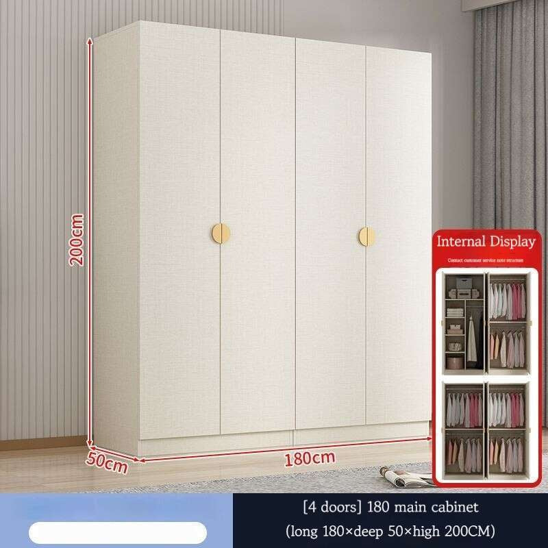 Solid Wood Double Open Doors Modern Cream Wind Wardrobe Large Capacity Multipurpose