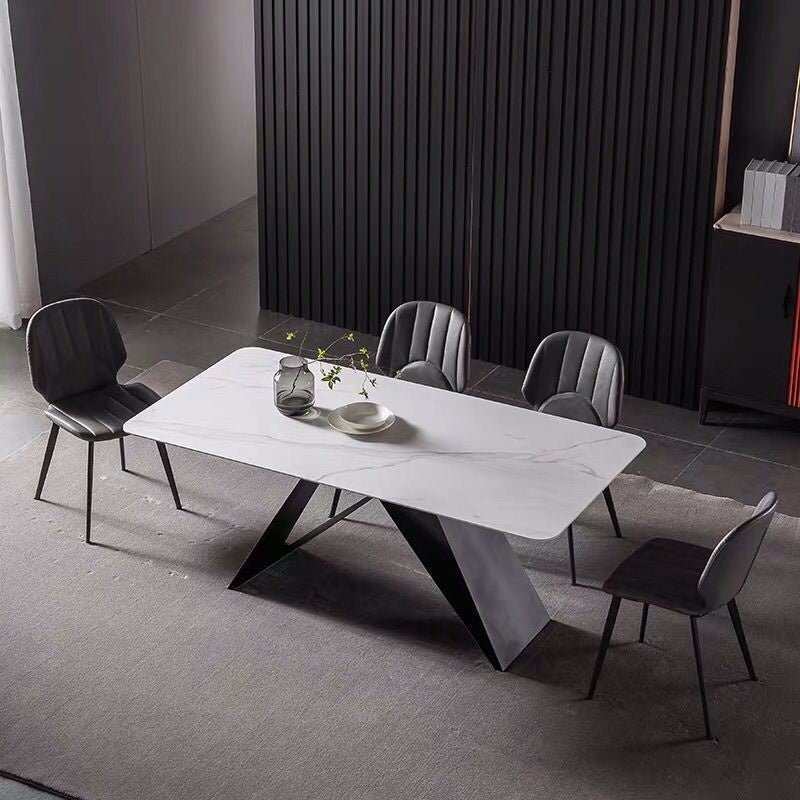 Modern Nordic style dining table set, minimalist chic, with chairs, faux marble table, square shape, suitable for small rooms.