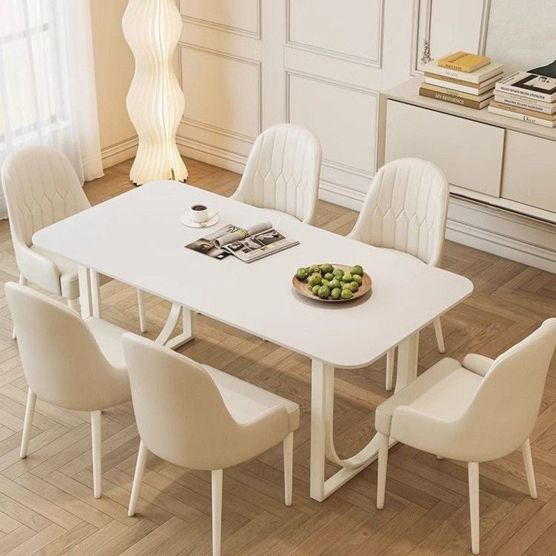 ส่วนฝรั่งเศสครีมรูปโดยรวมโต๊ะอาหารเก้าอี้รวมบ้านขนาดเล็กร้านอาหารโต๊ะสีขาว 