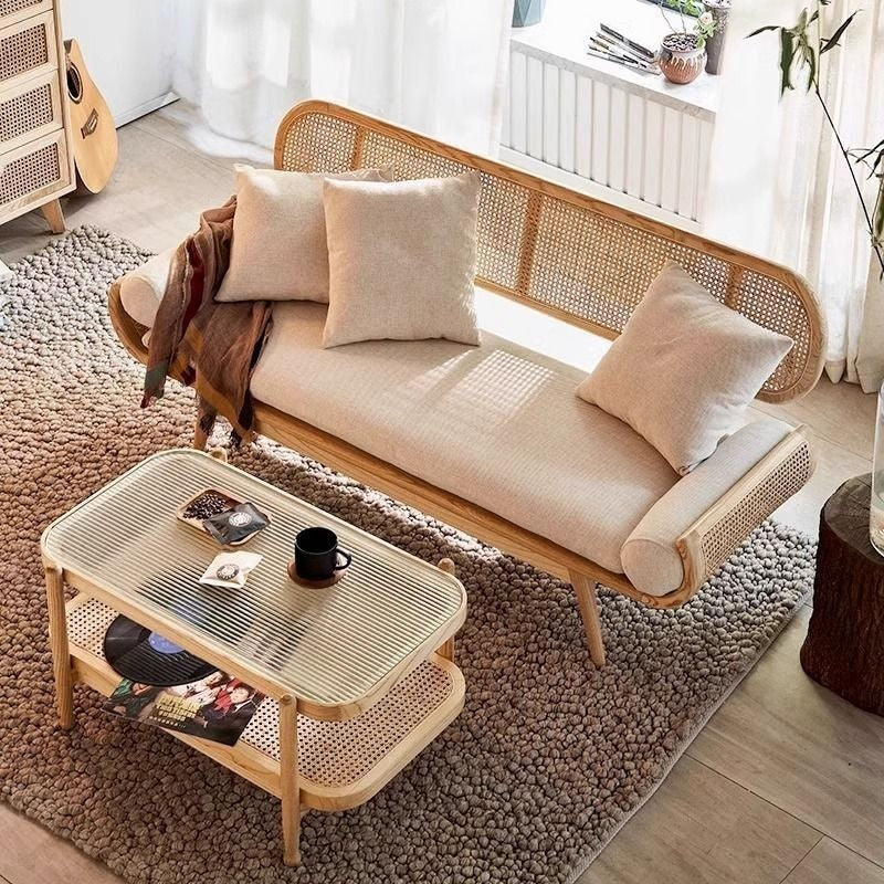 French Solid Wood Knitted Sofa Lazy Living Room Rattan Creative Small Indoor Leisure Chair