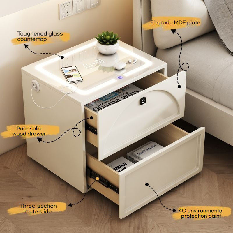 Smart Cream Wind with Lock Bedside Table Solid Wood Simple Modern Bedroom Multi-purpose Cabinet