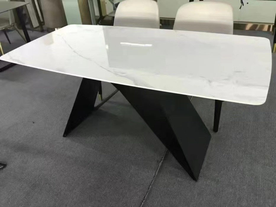 Modern Nordic style dining table set, minimalist chic, with chairs, faux marble table, square shape, suitable for small rooms.