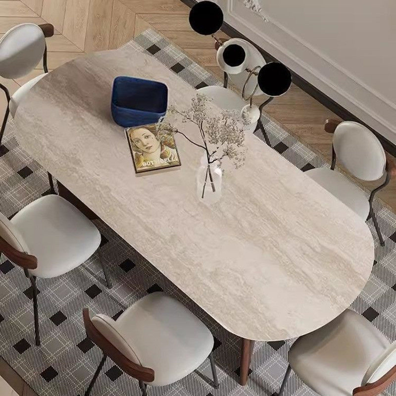 European-style solid wood stone cave dining table fully supports lightweight and elegant design suitable for living room.