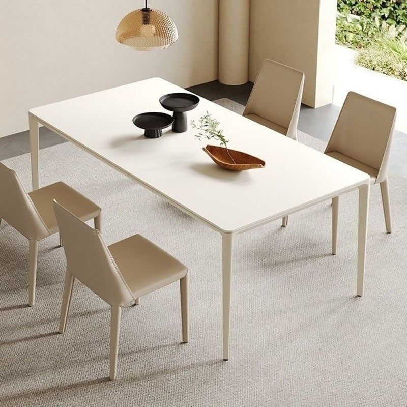 High-end pure white Italian-style dining table with metal legs and 12mm thick stone top.Custom design