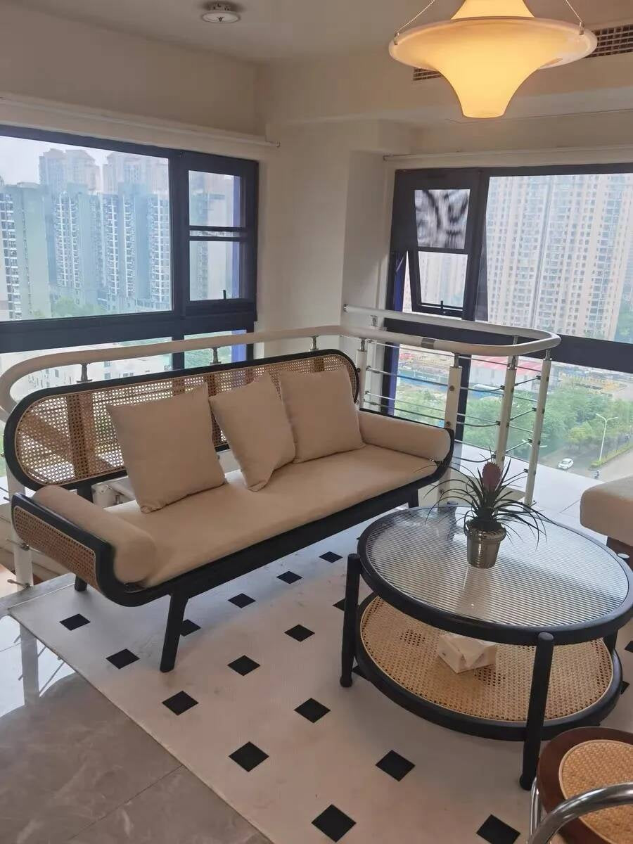 French Solid Wood Knitted Sofa Lazy Living Room Rattan Creative Small Indoor Leisure Chair