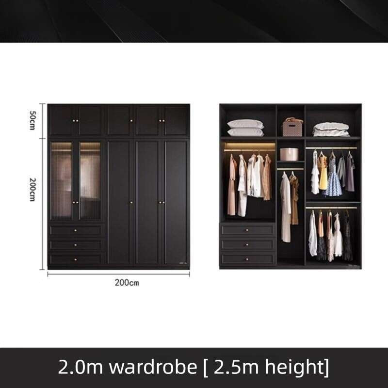 Solid wood Vintage French black For the bedroom american style large wardrobe