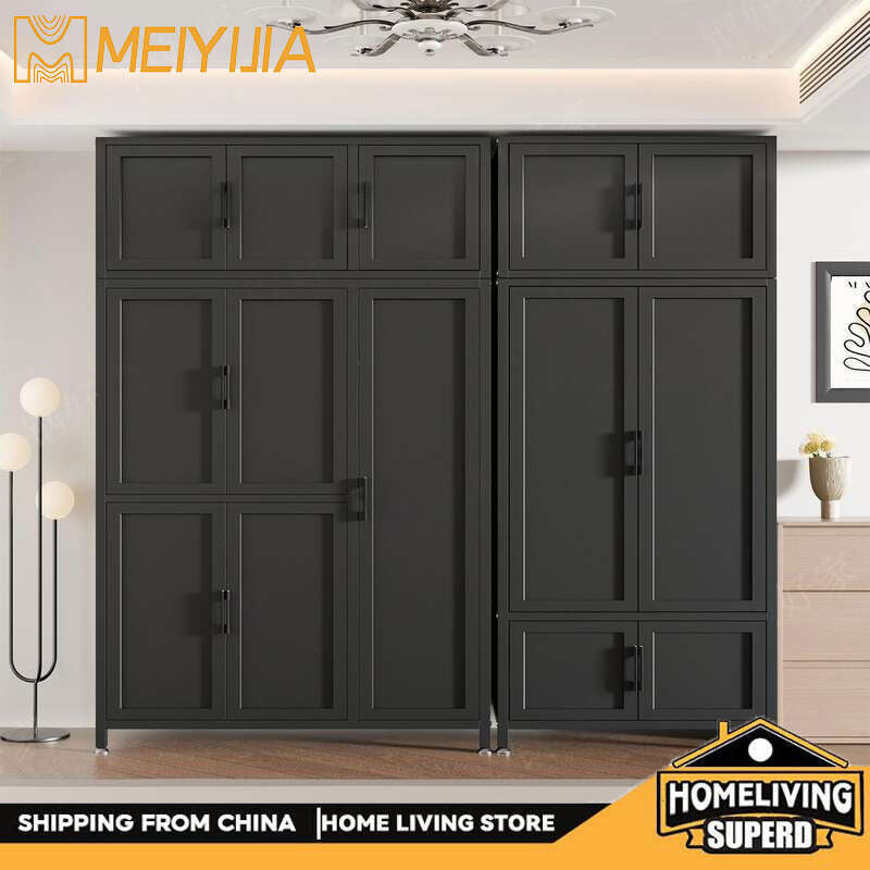 Simple Black for Home, Bedroom, Rental Room, Children's Metal Wardrobe