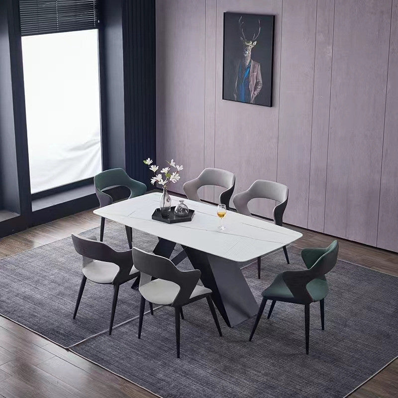 Modern Nordic style dining table set, minimalist chic, with chairs, faux marble table, square shape, suitable for small rooms.